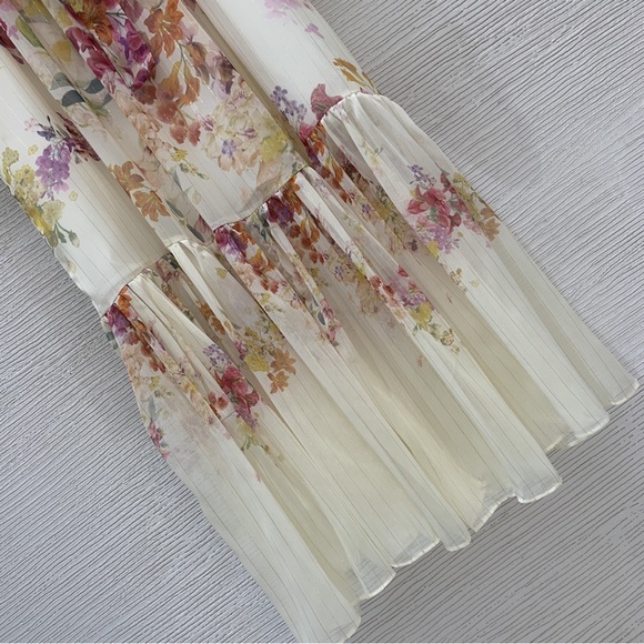 Zimmermann Ivory Floral High-Neck Maxi Dress with Pink and Yellow Blooms - Picture 6 of 8